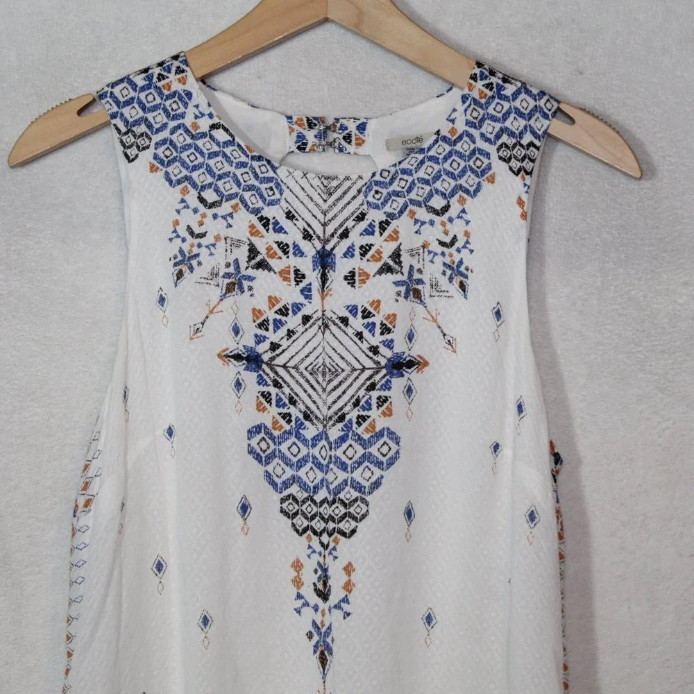 Ecote womens dress size M white printed cutout back mini shift sleeveless casual - Picture 3 of 11